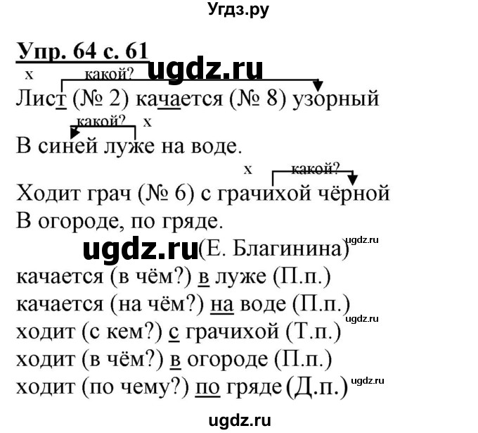 ГДЗ (Решебник) по русскому языку 3 класс (тетрадь для самостоятельной работы) Байкова Т.А. / часть 1-№ / 64