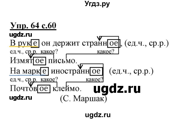 ГДЗ (Решебник) по русскому языку 3 класс (тетрадь для самостоятельной работы) Байкова Т.А. / часть 2-№ / 64
