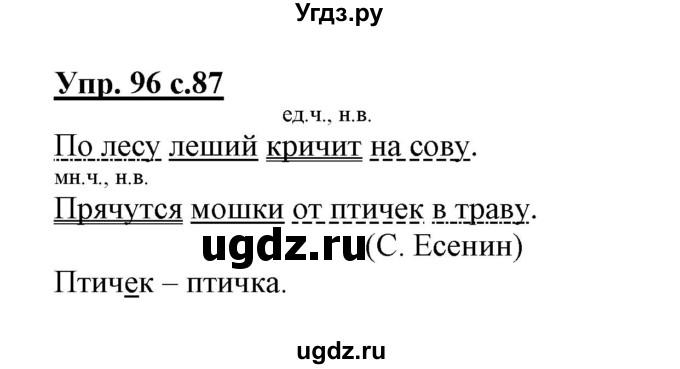 ГДЗ (Решебник) по русскому языку 3 класс (тетрадь для самостоятельной работы) Байкова Т.А. / часть 2-№ / 96