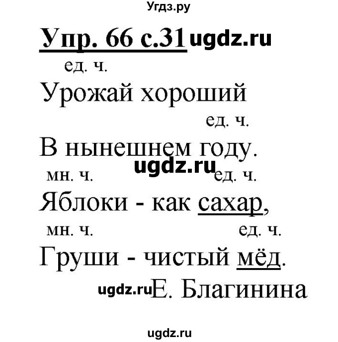 ГДЗ (Решебник №1) по русскому языку 2 класс (рабочая тетрадь) В.П. Канакина / часть 2 (номер) / 66