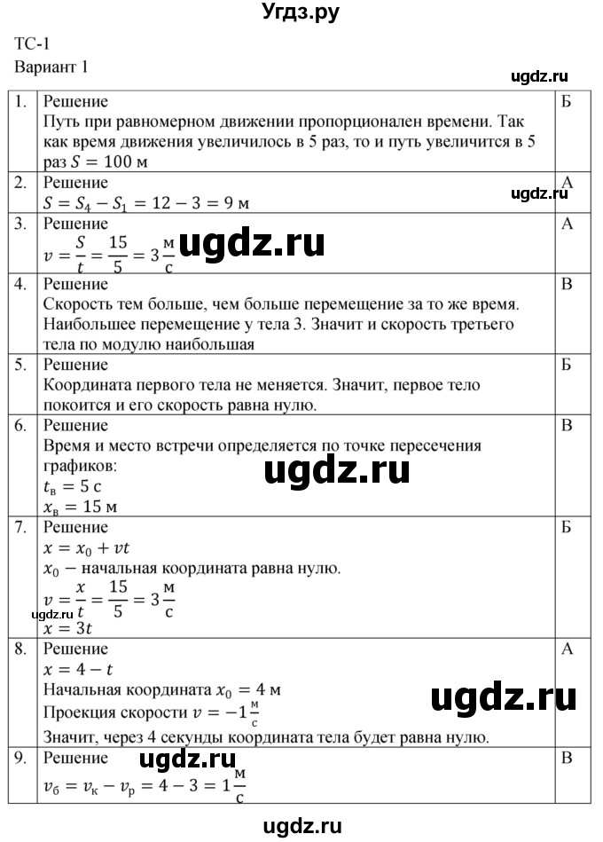 ГДЗ (Решебник к изданию 2017 года) по физике 9 класс (дидактические материалы) Марон А.Е. / тесты для самоконтроля / ТС-1 / Вариант 1