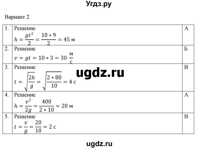 ГДЗ (Решебник к изданию 2017 года) по физике 9 класс (дидактические материалы) Марон А.Е. / тесты для самоконтроля / ТС-4 / Вариант 2