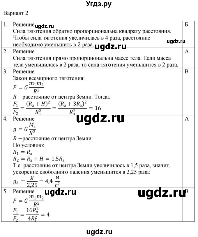 ГДЗ (Решебник к изданию 2022 года) по физике 9 класс (дидактические материалы) Марон А.Е. / тесты для самоконтроля / ТС-5 / Вариант 2