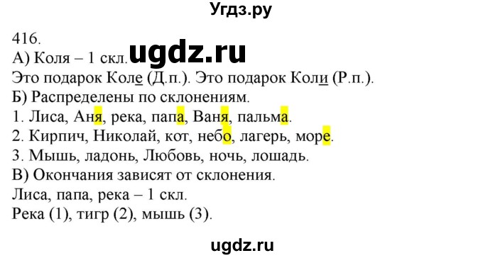 ГДЗ (Решебник) по русскому языку 3 класс Нечаева Н.В. / часть 2 / упражнение / 416