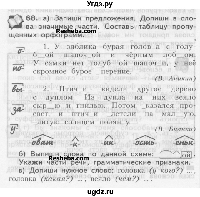 ГДЗ (Учебник) по русскому языку 3 класс Нечаева Н.В. / часть 1 / упражнение / 68