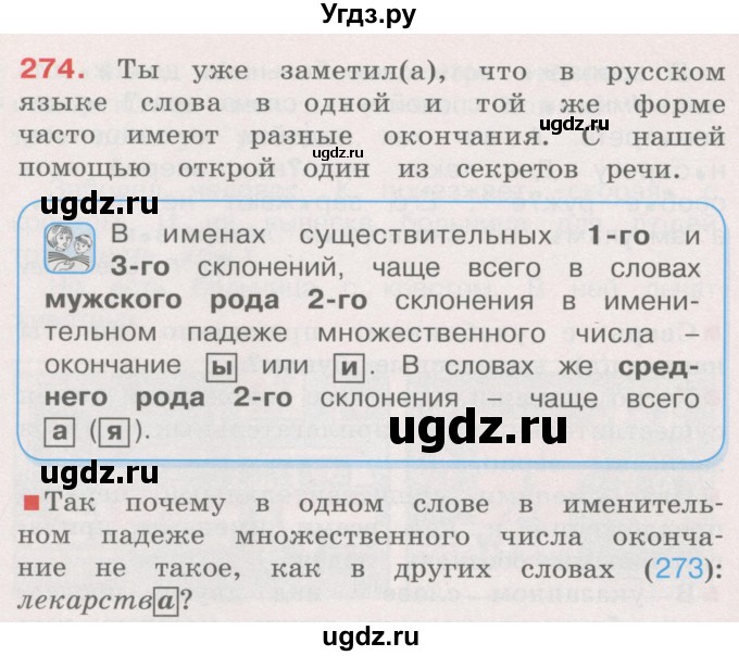 ГДЗ (Учебник) по русскому языку 4 класс М.С. Соловейчик / упражнение / 274