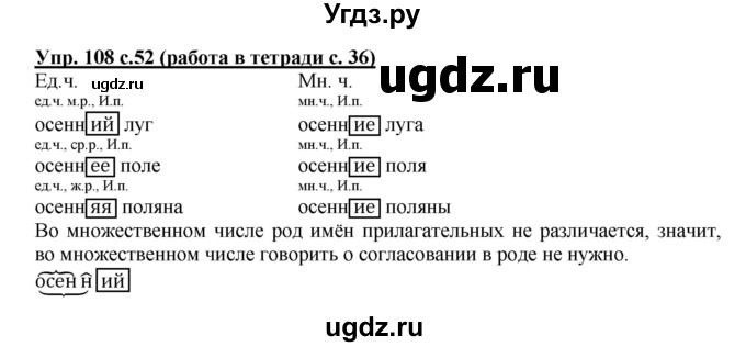 ГДЗ (Решебник) по русскому языку 4 класс М.С. Соловейчик / упражнение / 108