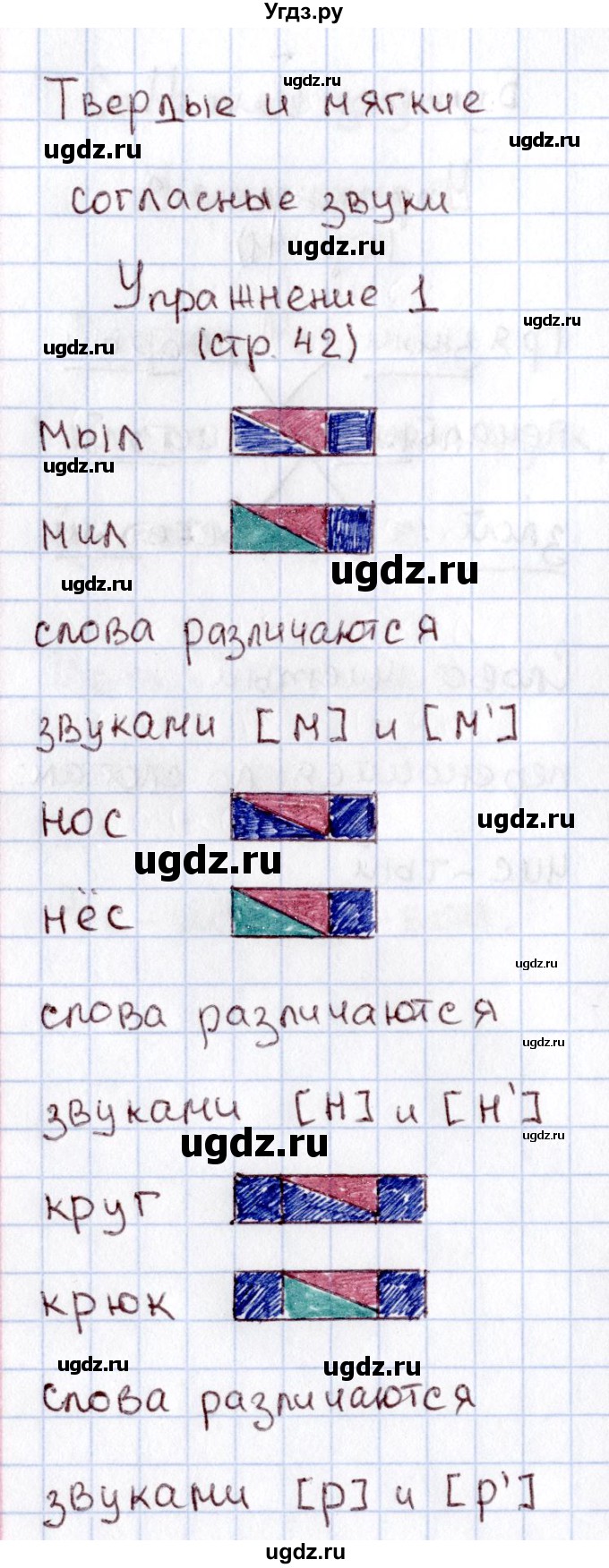 ГДЗ (Решебник №2) по русскому языку 1 класс (рабочая тетрадь) В.П. Канакина / страница / 42