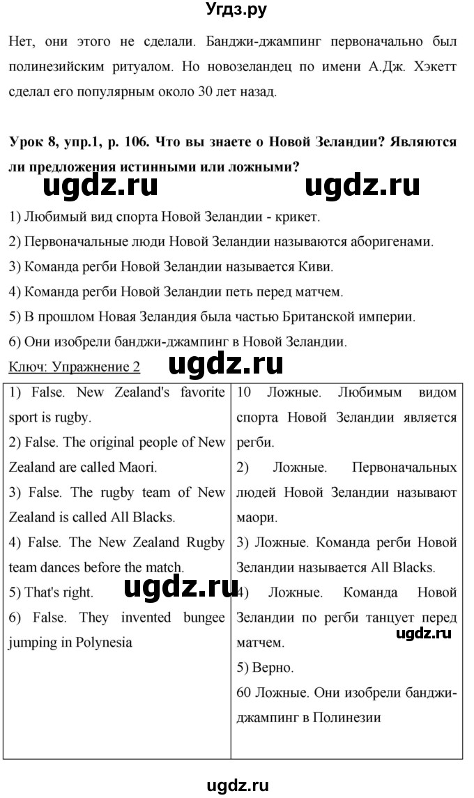 ГДЗ (Решебник) по английскому языку 6 класс Комарова Ю.А. / страница номер / 106(продолжение 2)