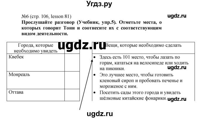 ГДЗ (Решебник) по английскому языку 6 класс (рабочая тетрадь) Тер-Минасова С.Г. / страница номер / 106