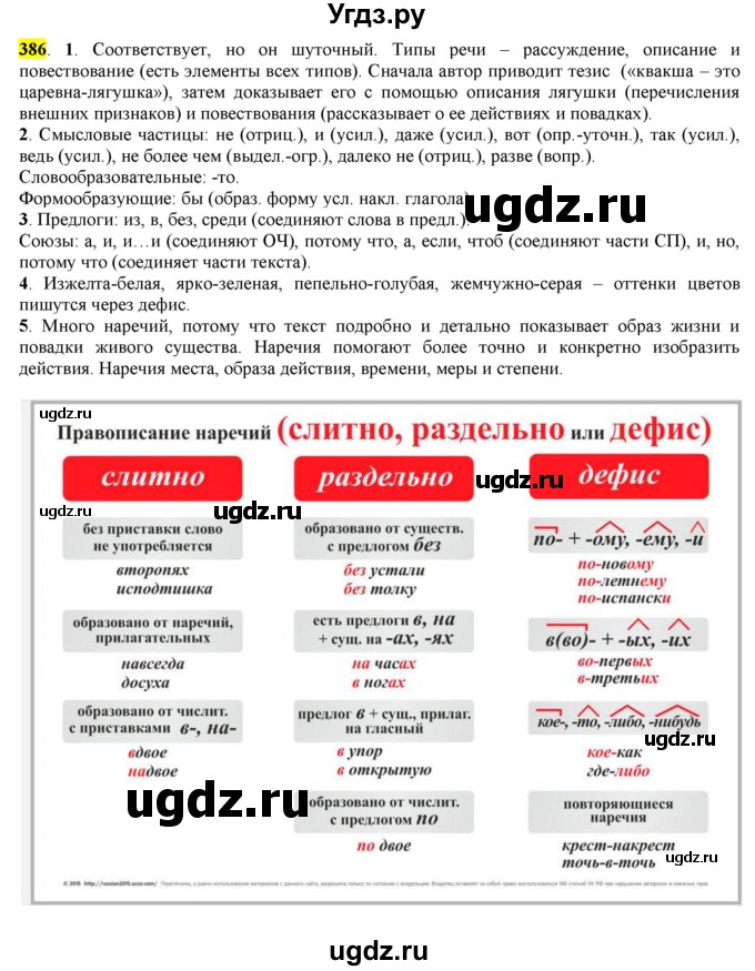 ГДЗ (Решебник к учебнику 2016) по русскому языку 7 класс Е.А. Быстрова / часть 2 / упражнение / (386)