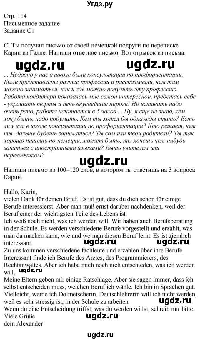 ГДЗ (Решебник к учебнику Wunderkinder Plus) по немецкому языку 9 класс (Wunderkinder) Радченко Ю.А. / страница / 114