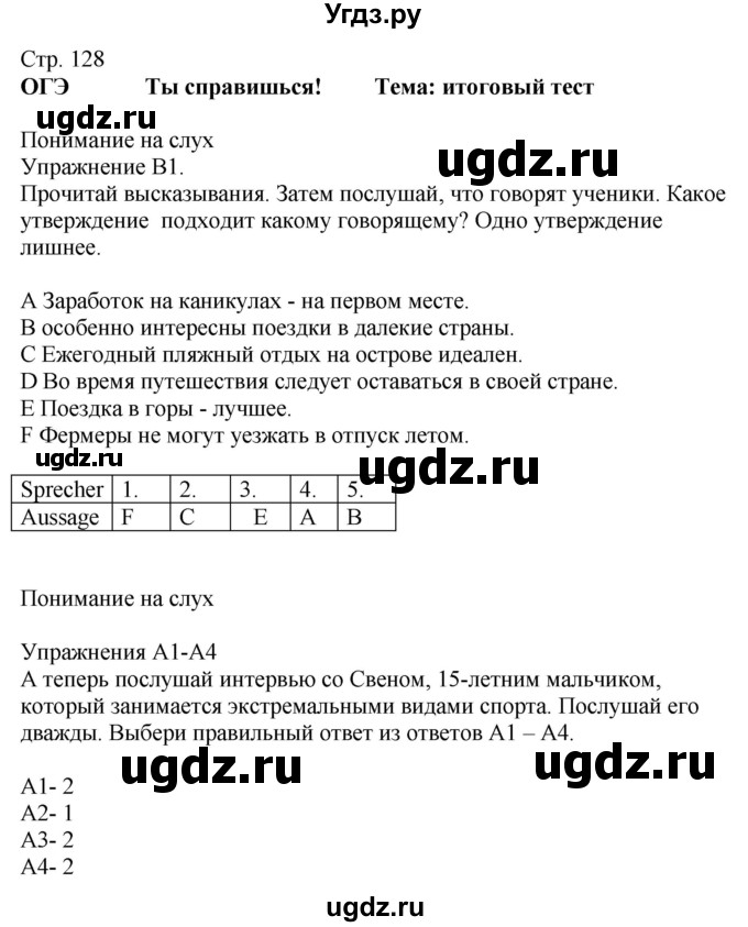 ГДЗ (Решебник к учебнику Wunderkinder Plus) по немецкому языку 9 класс (Wunderkinder) Радченко Ю.А. / страница / 128