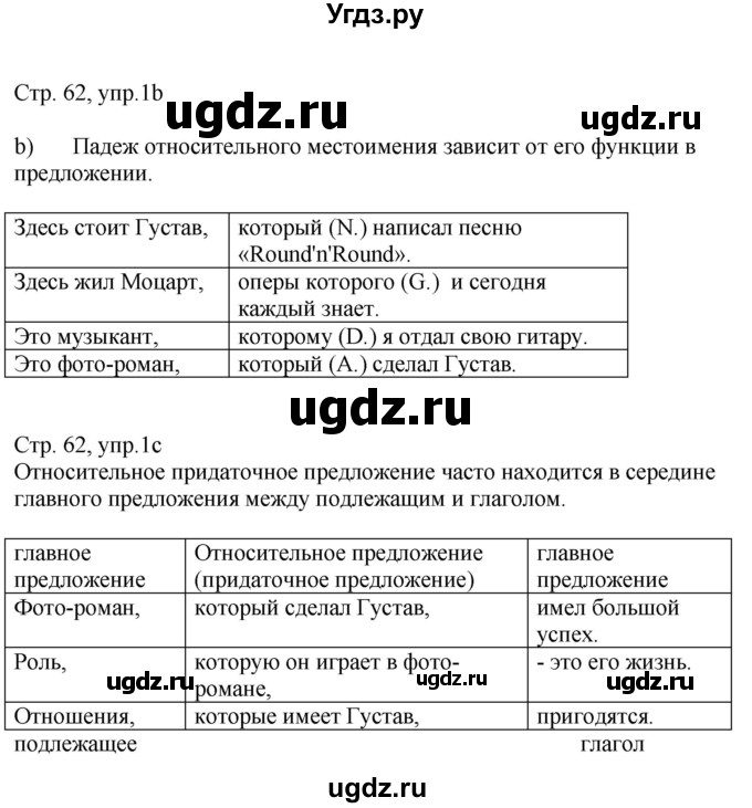 ГДЗ (Решебник к учебнику Wunderkinder Plus) по немецкому языку 9 класс (Wunderkinder) Радченко Ю.А. / страница / 62(продолжение 2)