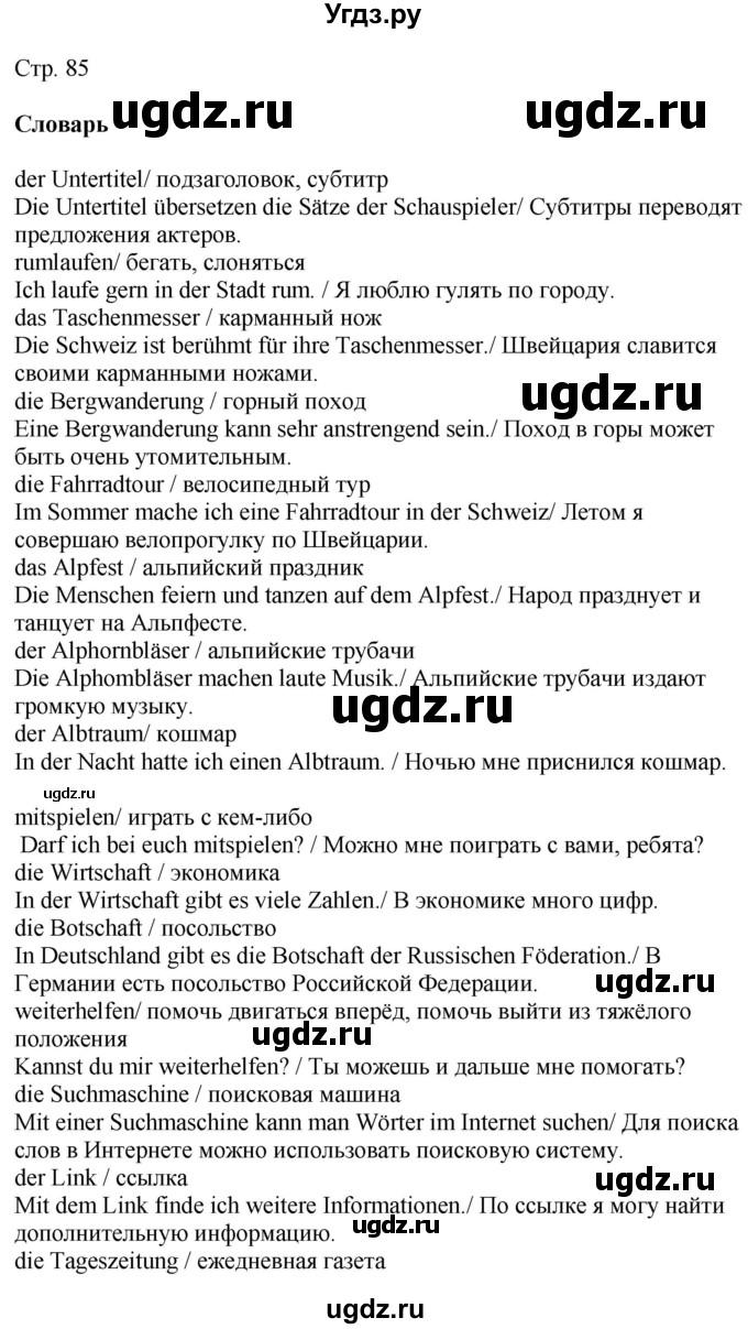 ГДЗ (Решебник к учебнику Wunderkinder Plus) по немецкому языку 9 класс (Wunderkinder) Радченко Ю.А. / страница / 85