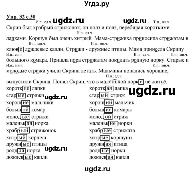ГДЗ (Решебник) по русскому языку 4 класс (рабочая тетрадь) Песняева Н.А. / часть 2. упражнение / 32