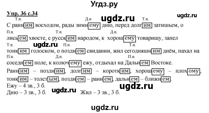 ГДЗ (Решебник) по русскому языку 4 класс (рабочая тетрадь) Песняева Н.А. / часть 2. упражнение / 36