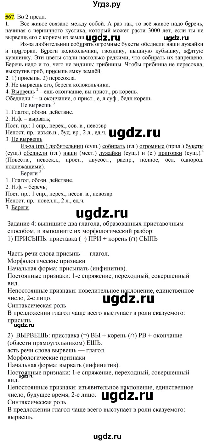 ГДЗ (Решебник к учебнику 2016) по русскому языку 6 класс Рыбченкова Л.М. / упражнение / 567