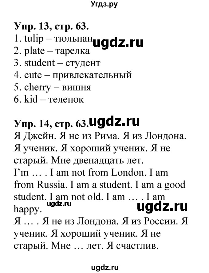 ГДЗ (Решебник) по английскому языку 2 класс (лексико-грамматический практикум Rainbow) Афанасьева О.В. / страница номер / 63