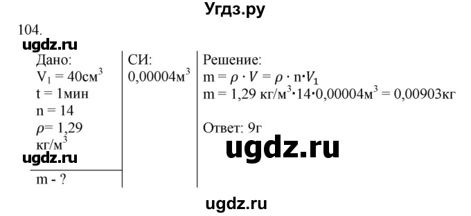 ГДЗ (Решебник) по физике 7 класс (рабочая тетрадь) Н.С. Пурышева / упражнение / 104