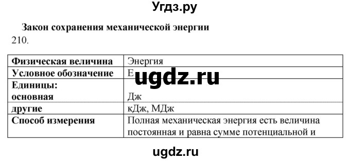 ГДЗ (Решебник) по физике 7 класс (рабочая тетрадь) Н.С. Пурышева / упражнение / 210