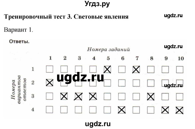 ГДЗ (Решебник) по физике 7 класс (рабочая тетрадь) Н.С. Пурышева / тест 3. вариант / 1