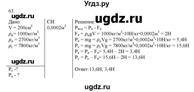 ГДЗ (Решебник) по физике 8 класс (рабочая тетрадь) Пурышева Н.С. / упражнение номер / 63