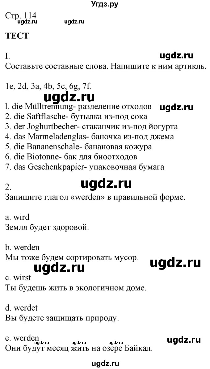 ГДЗ (Решебник к учебнику Wunderkinder Plus) по немецкому языку 7 класс Радченко О.А. / страница / 114(продолжение 2)