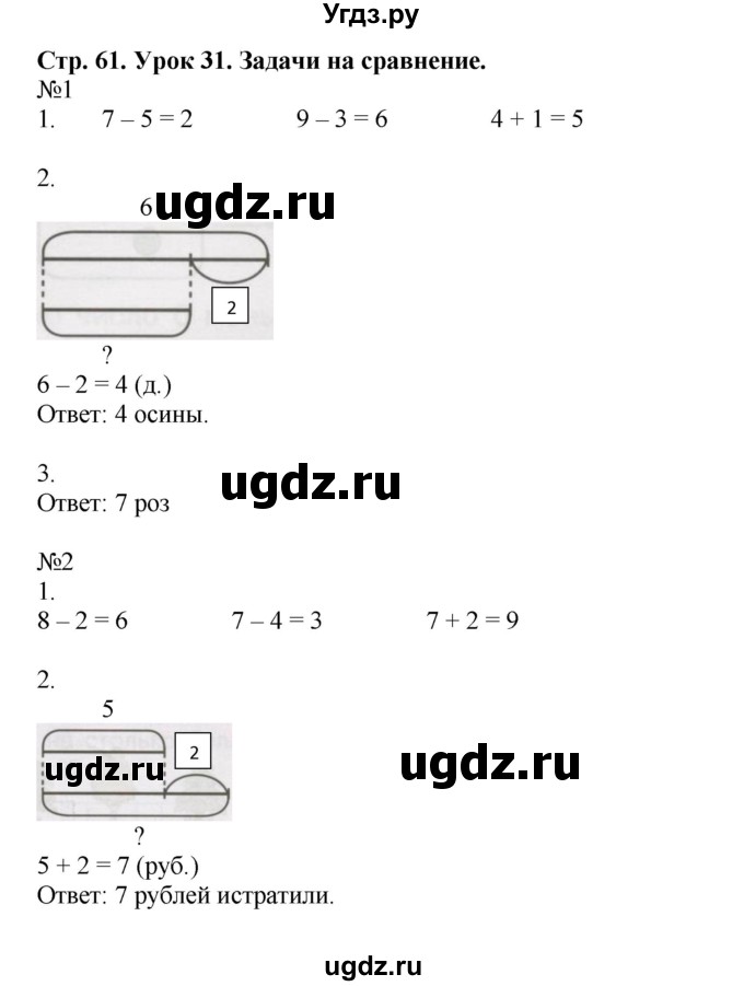 ГДЗ (Решебник 2016) по математике 1 класс (рабочая тетрадь) Петерсон Л.Г. / часть 2. страница / 61