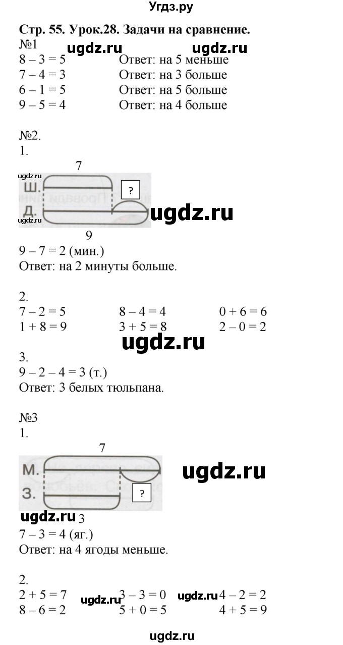 ГДЗ (Решебник 2016) по математике 1 класс (рабочая тетрадь) Петерсон Л.Г. / часть 2. страница / 55