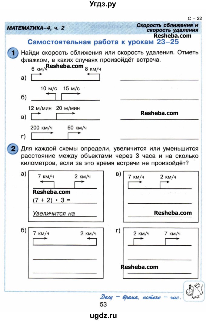 Рассмотри схемы в каких случаях произойдет встреча найди скорость