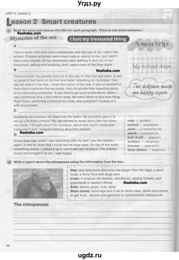 ГДЗ (Учебник) по английскому языку 5 класс (рабочая тетрадь New Millennium) Деревянко Н.Н. / страница номер / 34