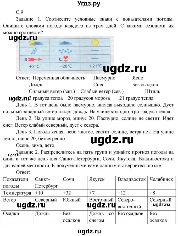 ГДЗ (Решебник) по окружающему миру 3 класс Н.Я. Дмитриева / часть 1. страница номер / 9