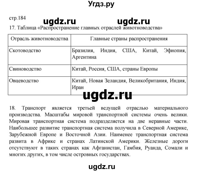 ГДЗ (Решебник 2022) по географии 10 класс В.П. Максаковский / страница / 184