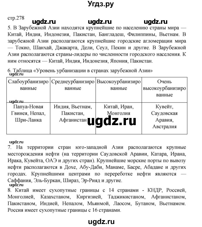 ГДЗ (Решебник 2022) по географии 10 класс В.П. Максаковский / страница / 278