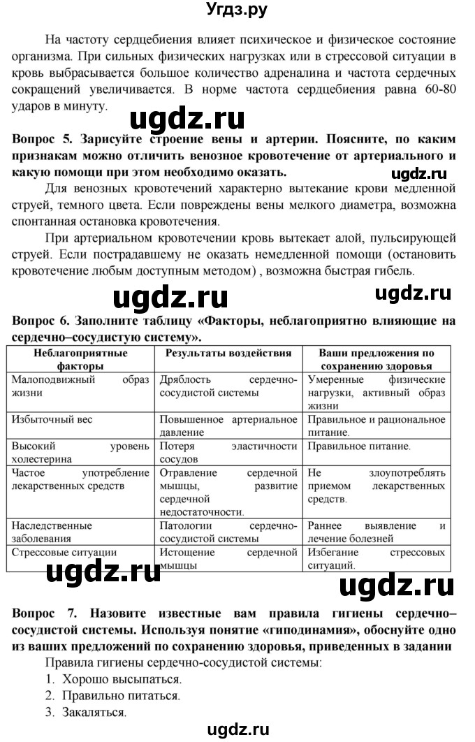 ГДЗ (Решебник) по биологии 8 класс Каменский А.А. / параграф номер / 28(продолжение 2)