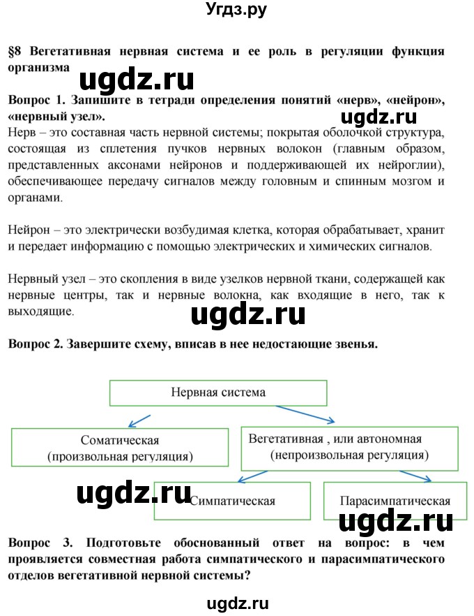 ГДЗ (Решебник) по биологии 8 класс Каменский А.А. / параграф номер / 8