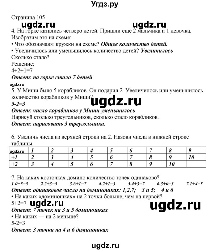 ГДЗ (Решебник) по математике 1 класс Башмаков М.И. / часть 1. страница номер / 105