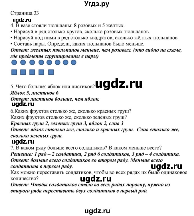 ГДЗ (Решебник) по математике 1 класс Башмаков М.И. / часть 1. страница номер / 33