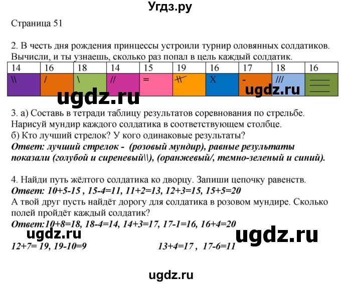 ГДЗ (Решебник) по математике 1 класс Башмаков М.И. / часть 2. страница номер / 51