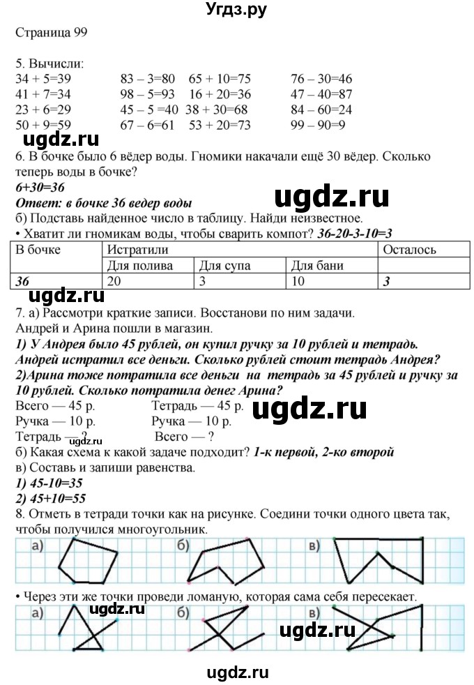 ГДЗ (Решебник) по математике 1 класс Башмаков М.И. / часть 2. страница номер / 99