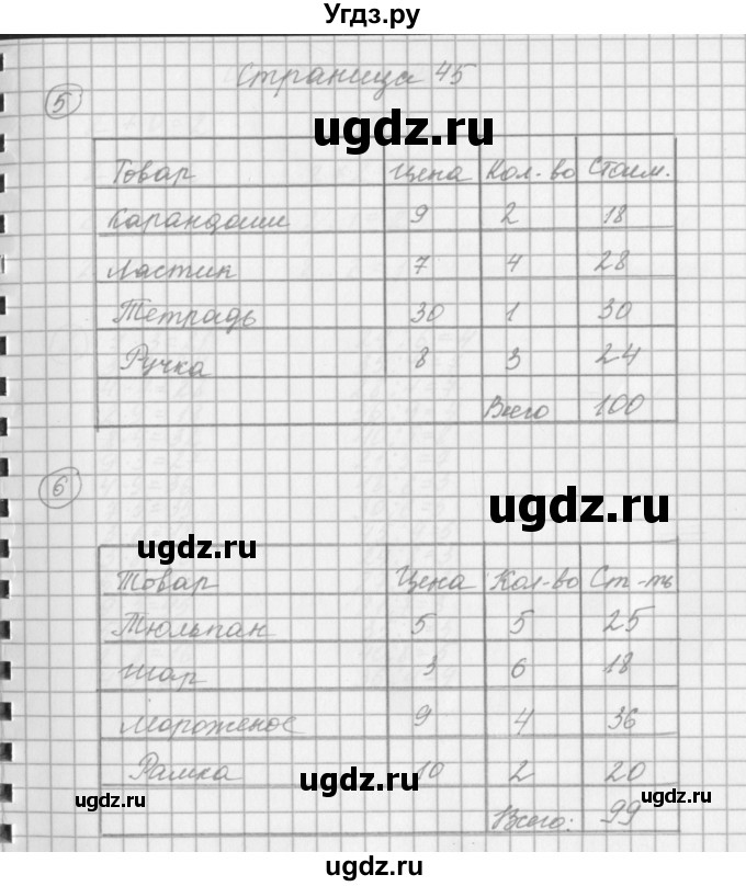 ГДЗ (Решебник) по математике 2 класс (рабочая тетрадь) Башмаков М.И. / часть 2. страницы / 45