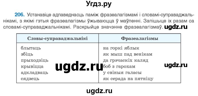 ГДЗ (Учебник) по белорусскому языку 10 класс Валочка Г. М. / практыкаванне / 206