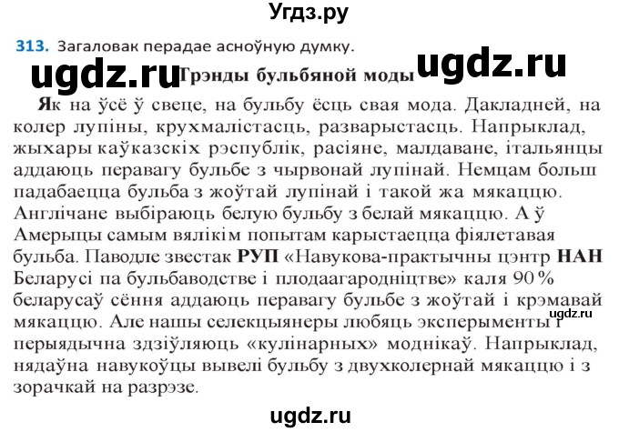 ГДЗ (Решебник к учебнику 2020) по белорусскому языку 10 класс Валочка Г. М. / практыкаванне / 313