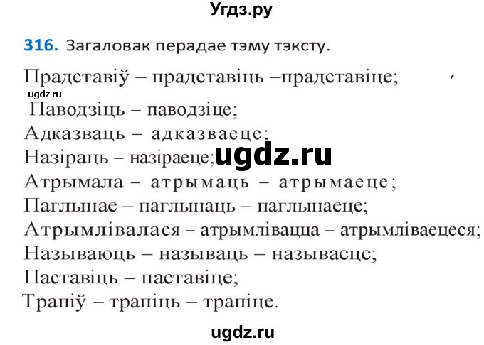 ГДЗ (Решебник к учебнику 2020) по белорусскому языку 10 класс Валочка Г. М. / практыкаванне / 316