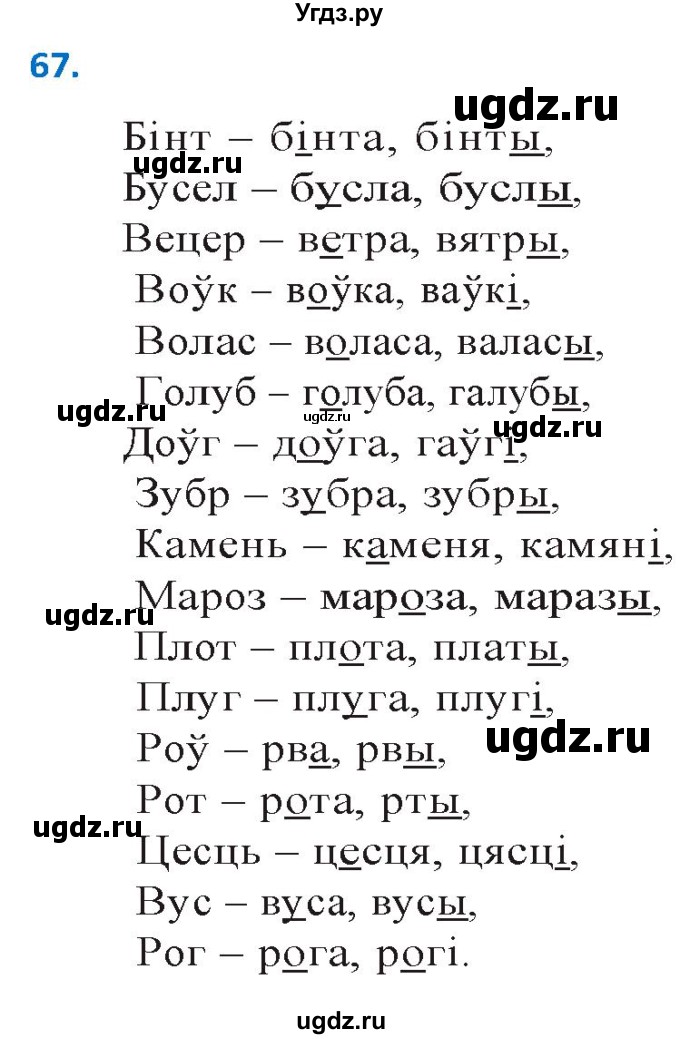ГДЗ (Решебник к учебнику 2020) по белорусскому языку 10 класс Валочка Г. М. / практыкаванне / 67