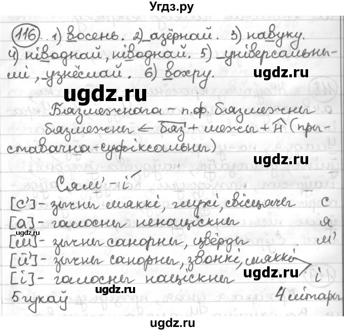 ГДЗ (Решебник к учебнику 2016) по белорусскому языку 10 класс Валочка Г. М. / практыкаванне / 116