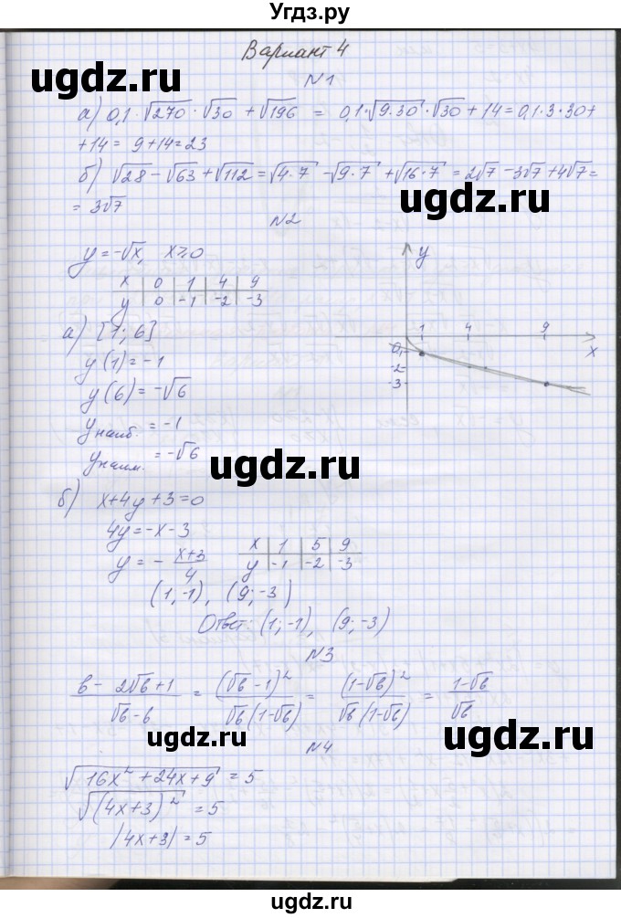 ГДЗ (Решебник) по алгебре 7 класс (контрольные работы) Мордкович А.Г. / 8 класс / КР-3. вариант№ / 4