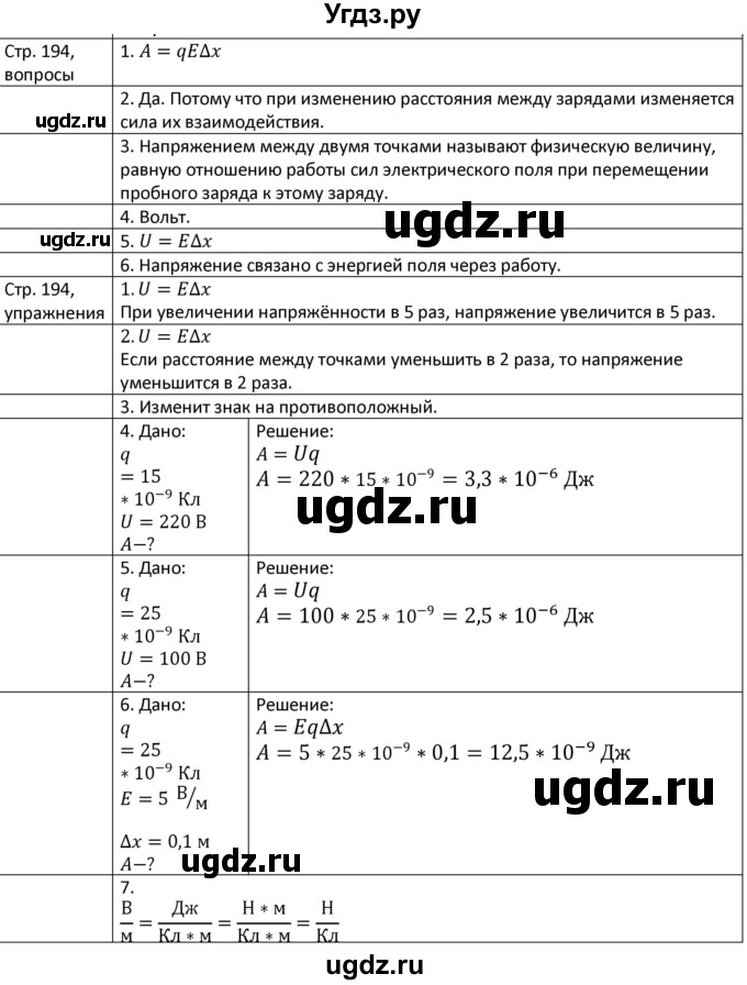 ГДЗ (Решебник) по физике 8 класс Грачев А.В. / страница номер / 194