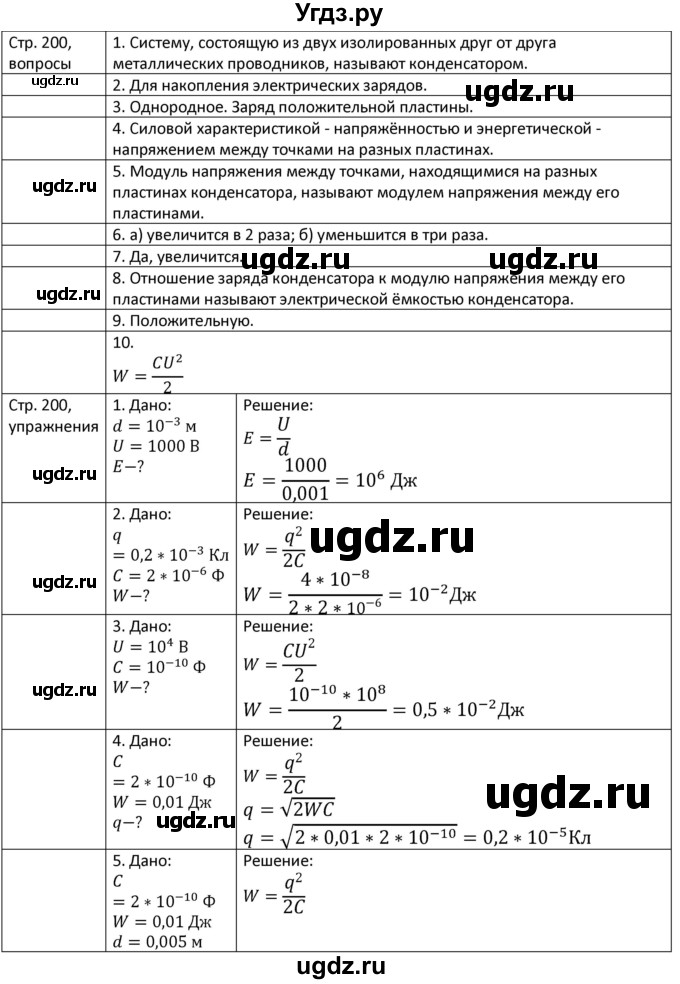 ГДЗ (Решебник) по физике 8 класс Грачев А.В. / страница номер / 200